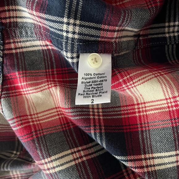 Current/Elliott The Perfect School Shirt Red Revival Plaid with Studs - Picture 4 of 13